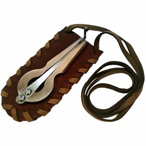 Варган Глазырина "Компас" с кожаным чехлом, музыкальный инструмент для начинающих и профессионалов, великолепный подарок, нержавеющая сталь, цвет серебро