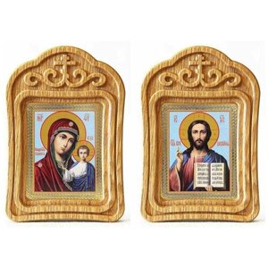 Венчальная пара "Спаситель-Казанская"лики № 056-057), две иконы в резных рамках