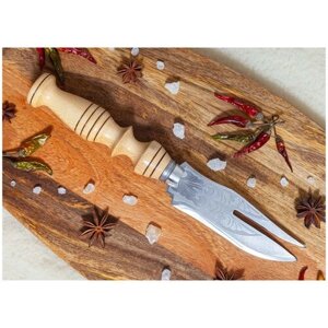 Вилка - нож для снятия мяса с резной рукоятью и гравировкой на лезвии