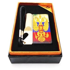 Зажигалка электронная USB в коробке Герб России фонарь/открывашка 7х3х11см, электроимпульсная, сувенирная подарок мужчине, сенсорное управление