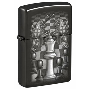 Зажигалка кремниевая "Chess Design" с покрытием High Polish Black, черная, Zippo, 48762