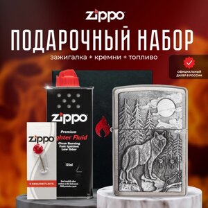 Зажигалка ZIPPO Подарочный набор ( Зажигалка бензиновая Zippo 20855 Timberwolves + Кремни + Топливо 125 мл )