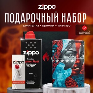 Зажигалка ZIPPO Подарочный набор ( Зажигалка бензиновая Zippo 49393 Tristan Eaton + Кремни + Топливо 125 мл )