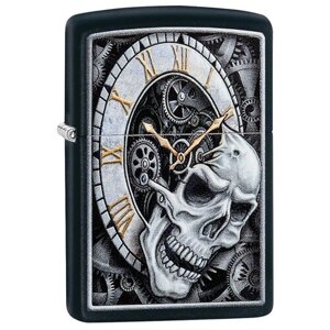 Zippo Зажигалка бензиновая Skull Clock Design Black Matte, 29854 черный 1 шт. 1 шт. 60 г