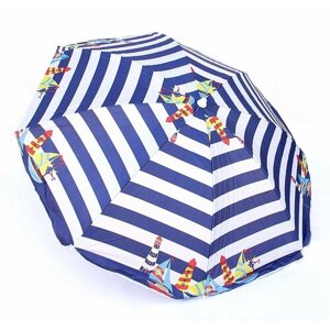 Зонт пляжный круглый складной с чехлом, 155 см, принт Маяк, бело-синий
