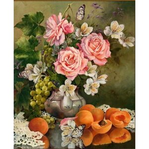 Алмазная картина 40х50 "Розы и абрикосы" с подрамником