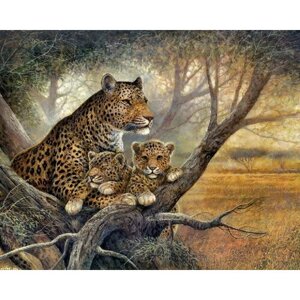 Алмазная картина 40х50 "Семья леопардов" с подрамником