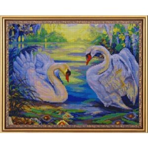 Алмазная мозаика "Белоснежная любовь" на подрамнике, 40х50 см, птицы/лебеди