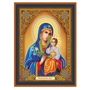 Алмазная мозаика на подрамнике 27x33 см / круглые стразы / Икона Божией Матери. Неувядаемый цвет