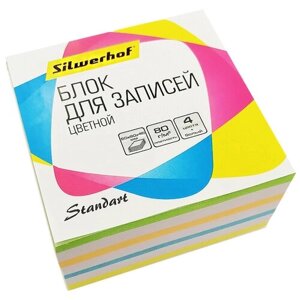 Блок для записей бумажный Silwerhof Стандарт, 701029, 90х90х45, 5 цв, ассорти
