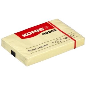 Блок-кубик Kores бумажный, для заметок, 75х50 мм, желтая, 100 листов