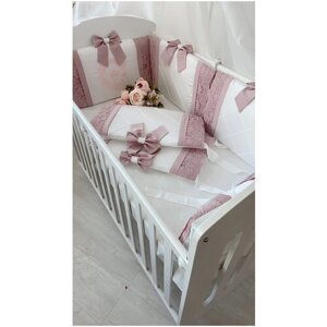 Бортики в детскую кроватку для новорожденного "Вдохновение", пудровый, 4 подушки, в прямоугольную кроватку 120*60 см