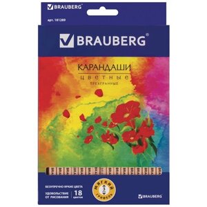 BRAUBERG карандаши цветные Цветы, 18 цветов, 181289