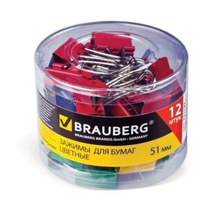 BRAUBERG Зажимы для бумаги 221131 51 мм (12 шт.) красный/синий/желтый/зеленый 12 шт.