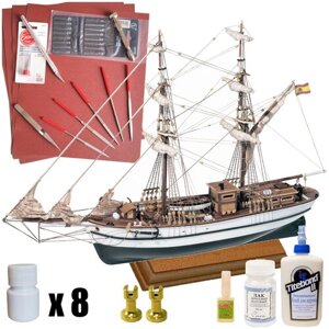 Бригантина Aurora, модель парусного корабля OcCre (Испания), М. 1:65, подарочный набор для сборки+ держатели, основание, инструменты, краски, клей, лак