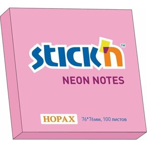 Бумага для заметок с клеевым краем STICK'N HOPAX, 76*76 мм, ярко-розовый, 100 л (в упаковке 12 блоков)