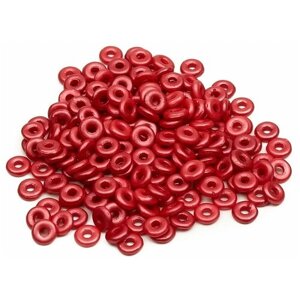 Бусины стеклянные O bead, размер 1,3х4 мм, диаметр отверстия 1,4 мм, цвет: Alabaster Pastel Dk. Coral, 5 грамм (около 165 шт).