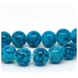 Бусины стеклянные синие с узором под камень, 10 мм. 10 штук