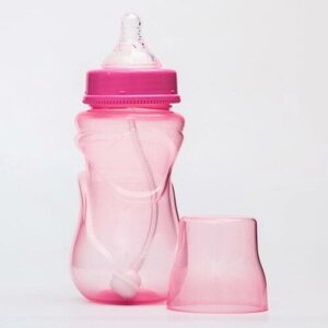 Бутылочка для кормления, широкое горло, средний поток, 300 мл, цвет розовый,3мес