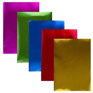 Цветная фольга А4 алюминиевая на бумажной основе, 5 листов 5 цветов, юнландия, 210х297 мм, 5 шт.