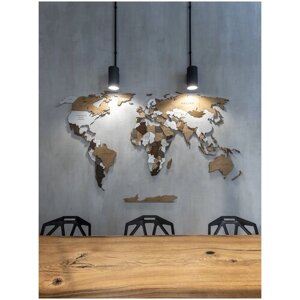 Деревянная карта мира 160/85 см в цвете серо-кофейный орех/ карта из дерева на стену
