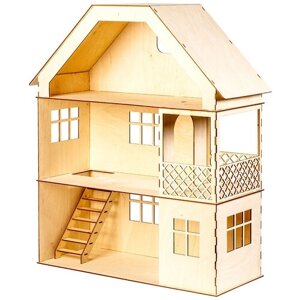 Деревянный Кукольный домик №5-2 "Большой"2 этажа с большой мансардой) для кукол 15-23 см