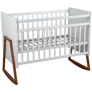 Детская кроватка для новорожденного Astrid (колесо-качалка, опуск. планка), массив березы, ЛДСП, белый