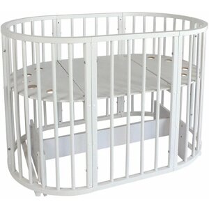 Детская кроватка трансформер для новорожденного Indigo Simple 7в1 маятник (круг/овал, манеж, 2 кресла, стол), белый