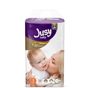 Детские подгузники Jusy Baby Премиум Джамбо MIDI №3 4-9 кг 68 шт/уп