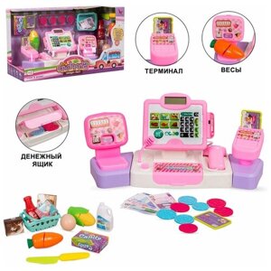 Детский игровой кассовый аппарат Мой магазин/ с аксессуарами , продуктами питания / Подарок девочке