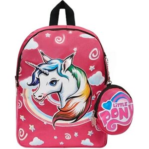 Детский рюкзак с принтами, для девочек и мальчиков, для прогулки и города с кошельком современный пони