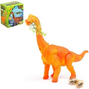 Динозавр «Брахиозавр травоядный», работает от батареек, откладывает яйца, с проектором, цвет оранжевый