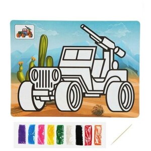 Фреска с цветным основанием «Машина с пулеметом» 9 цветов песка по 2 г