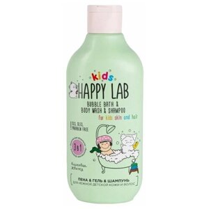 Happy Lab Kids Пена & гель & шампунь 3 в 1 для нежной детской кожи и волос / Вишневая жвачка, 300 мл