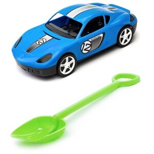 Игрушки для песочницы для снега Игрушка Детский автомобиль (Молния) синий + Лопатка 50 см. салатовая