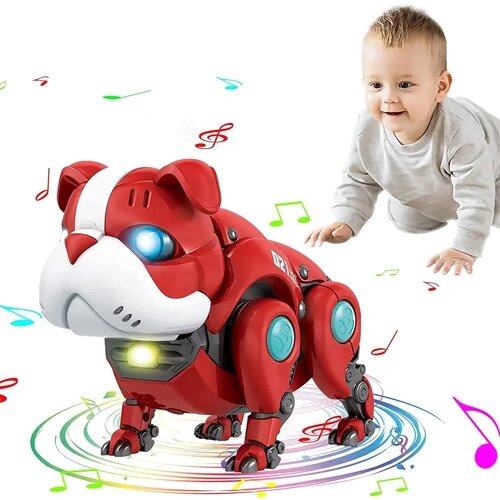 Интерактивная игрушка робот бульдог танцующий музыкальный, с подсветкой, красный