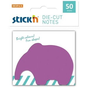 Канцелярия Stick`n Блок самоклеящийся бумажный 50лист. фиолетовый 1цв. в упак. слон"
