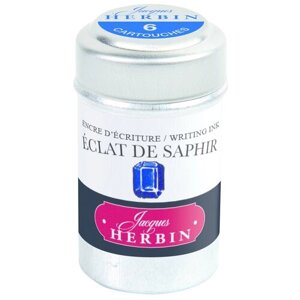 Картриджи для перьевой ручки Herbin Eclat de saphir, синий сапфир, 6 шт/уп, стандарт international short