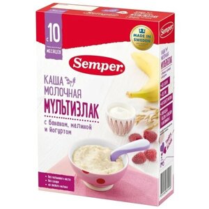 Каша Semper молочная мультизлак с бананом, малиной и йогуртом, с 10 месяцев