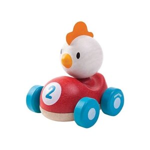 Каталка-игрушка PlanToys Chicken Racer (5679), красный/белый/голубой