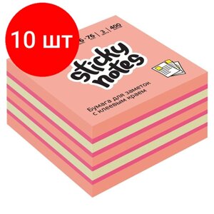 Комплект 10 штук, Стикеры Attache Selection куб 76х76, розовый 400 л