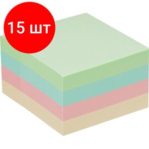 Комплект 15 штук, Стикеры Attache куб 51х51, пастель 4 цвета 400 л