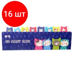 Комплект 16 штук, Клейкие закладки бумажные M&G So Many Cats, 8 бл по 20 л, принт, 15x53 мм