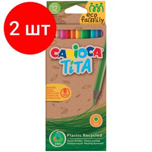 Комплект 2 шт, Карандаши цветные пластиковые Carioca "Tita. EcoFamily", 12цв, заточен, картон, европодвес