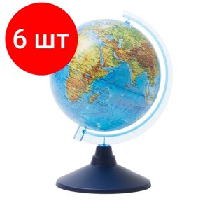 Комплект 6 шт, Глобус физический Globen, 15см, на круглой подставке