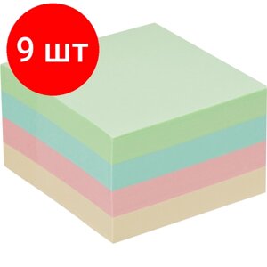 Комплект 9 штук, Стикеры Attache куб 51х51, пастель 4 цвета 400 л