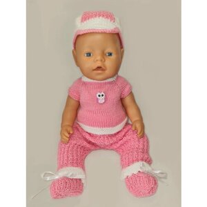 Комплект одежды для кукол «MiniFormy» с пинетками "Розовый с белым"4 изделия). Рост 42-43 см.