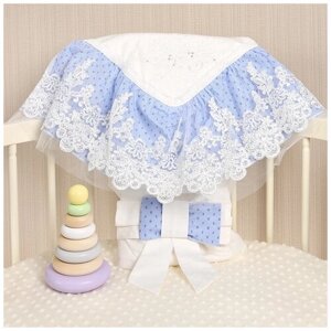 Конверт-одеяло на выписку для мальчика/конверт для новорожденных/цв. молочный/голубой/90*90