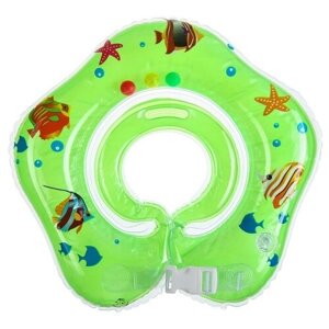 Крошка Я Круг детский на шею, для купания, «Рыбки», с погремушками, двухкамерный, цвет зеленый