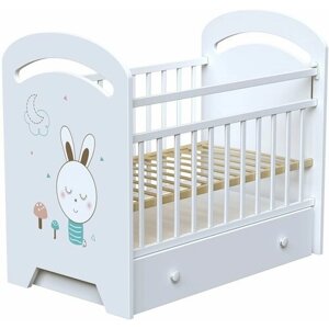 Кроватка детская для новорожденных ВДК Lucy с маятником и ящиком, массив березы, белый
